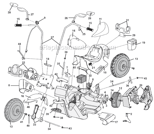 Page A Diagram and Parts List for 73218-9993 After 6-10-02 Power Wheels Ride-On Motorcyles